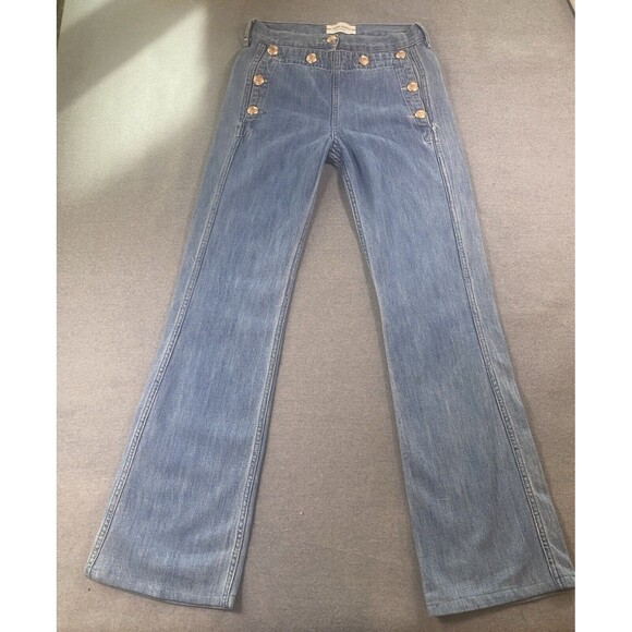 Etienne Marcel Wide Leg Trouser Mariner Nautical Gold Buttons Jeans sz 24 / 2 - Picture 4 of 10